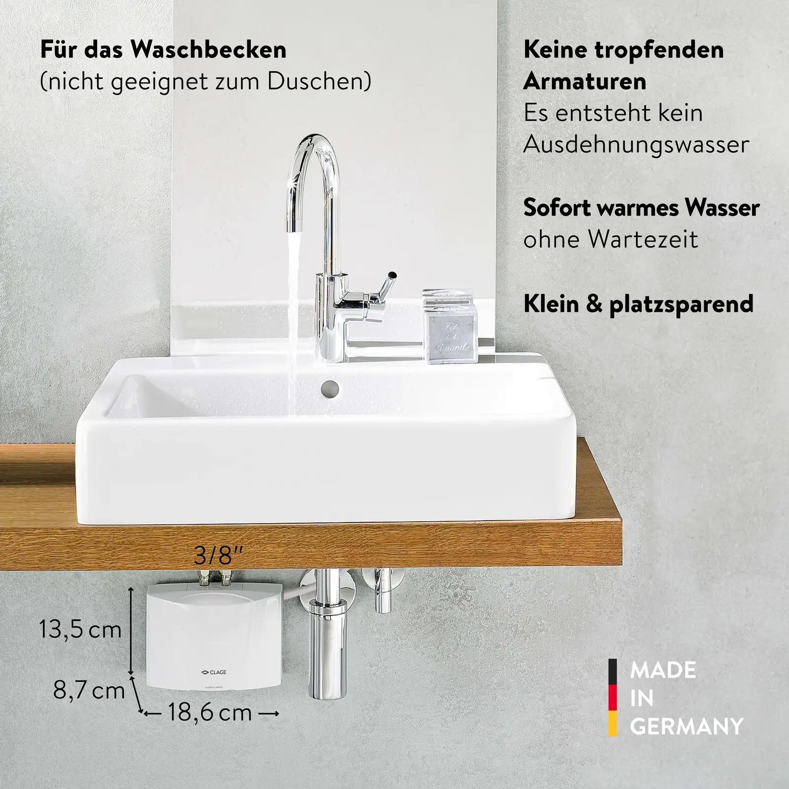 CLAGE kompaktne kraanikuivati 3,5 kW — paindlik vannitoalahendus – detailne vaade