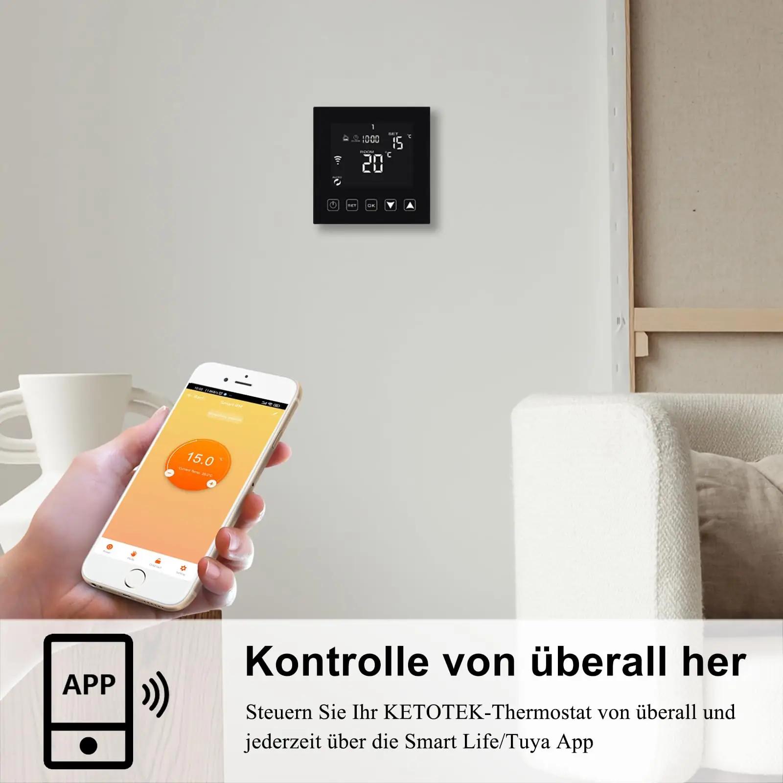 KETOTEK nutikas põrandakütte termostaat 16A WiFi juhtimine – pakend ja tarvikud