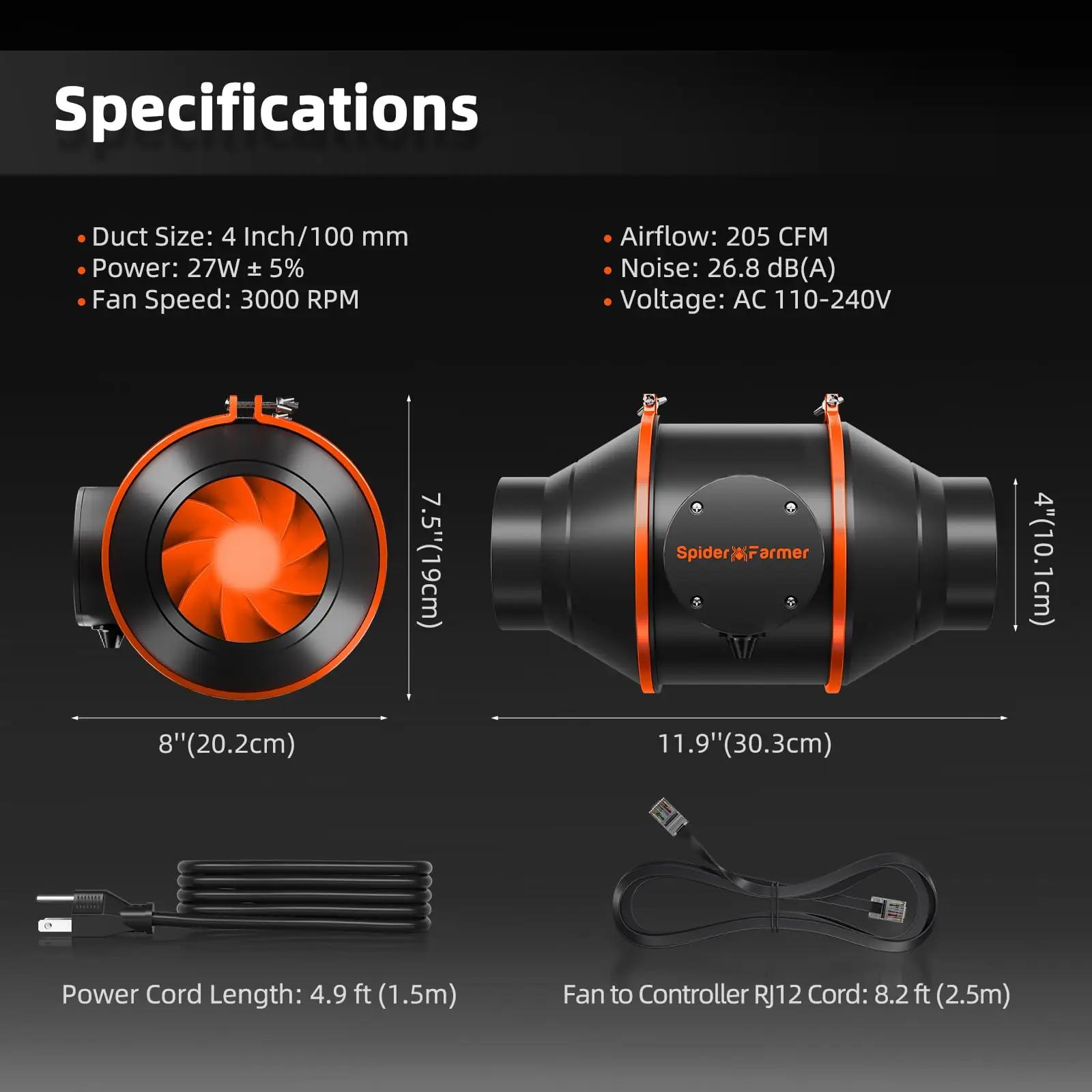 Spider Farmer ventilatsiooniventilaator 100 mm — vaikne – pilt 9