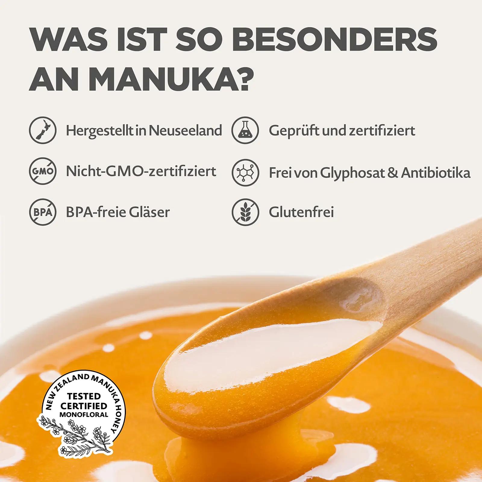 NaturalePiù Manuka-mesi 500+ MGO — looduslik kaitse ja toetus – kasutusnäide
