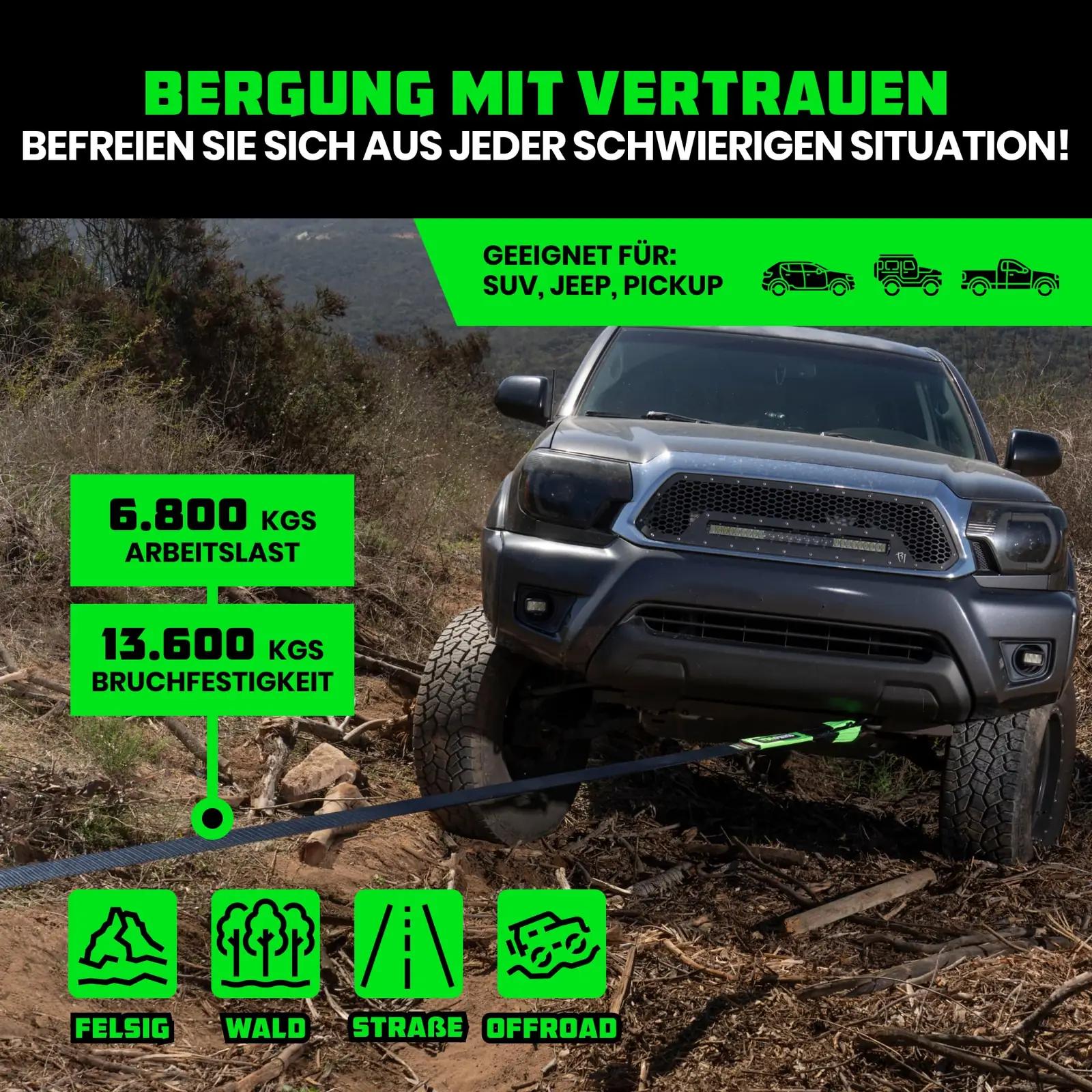 Rhino USA tugev polüester tõmbe- ja päästevöö 6,1 m – kasutusnäide