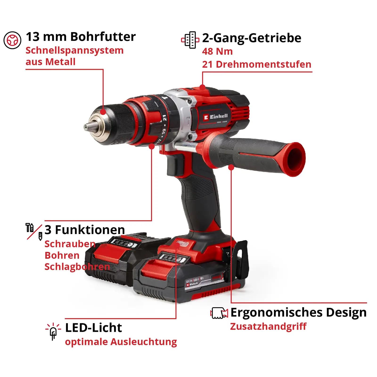 Einhell vastupidav 18V löökpuur-ruuteri komplekt tööks ja – pakend ja tarvikud