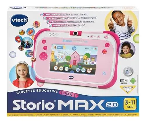 Vtech lasteõpetaja STORIO Max 2.0 – vastupidav roosa tahvel – pakend ja tarvikud