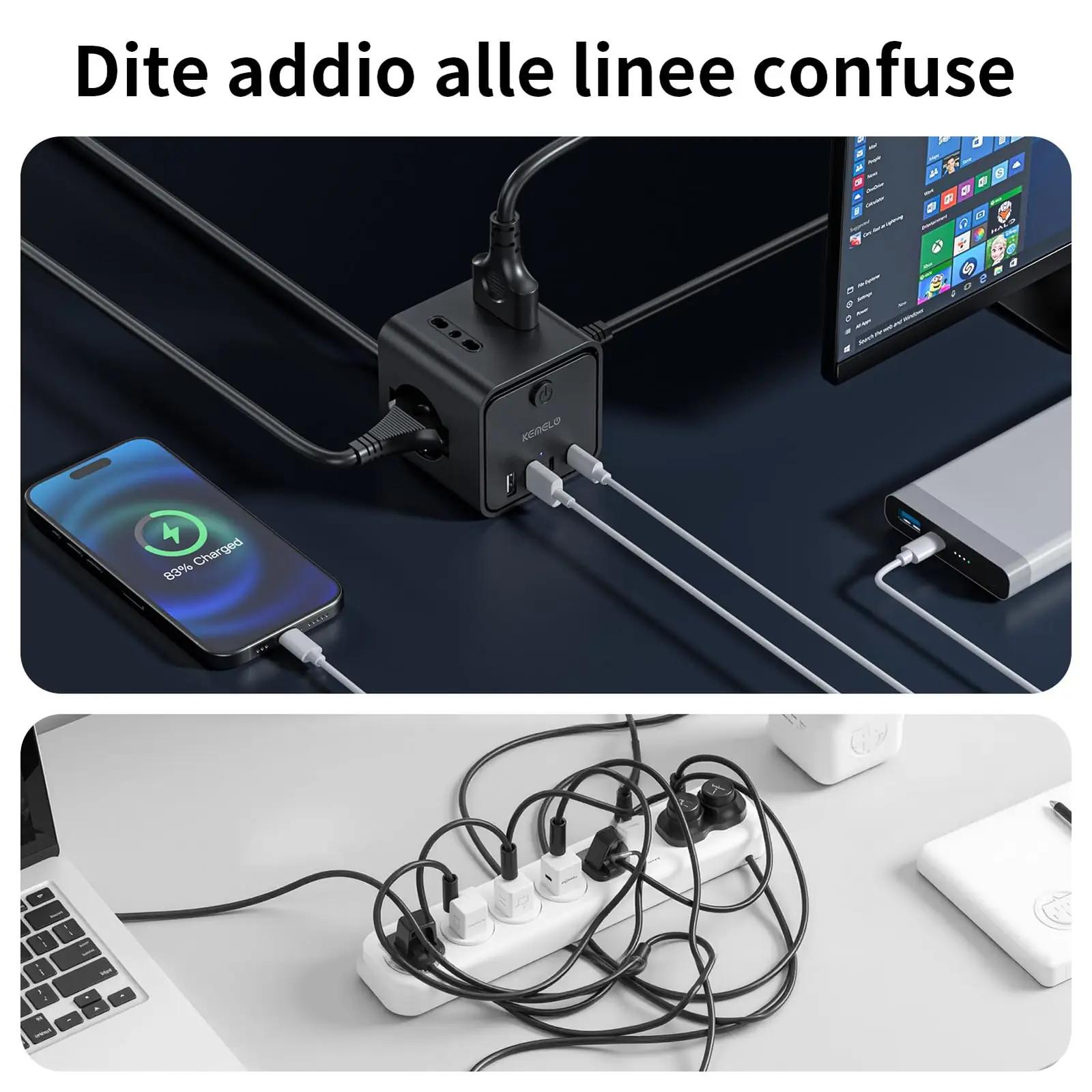 KEMELO ruumisäästlik mitmikkontakt 4 pistikuga ja USB-ga – kasutusnäide