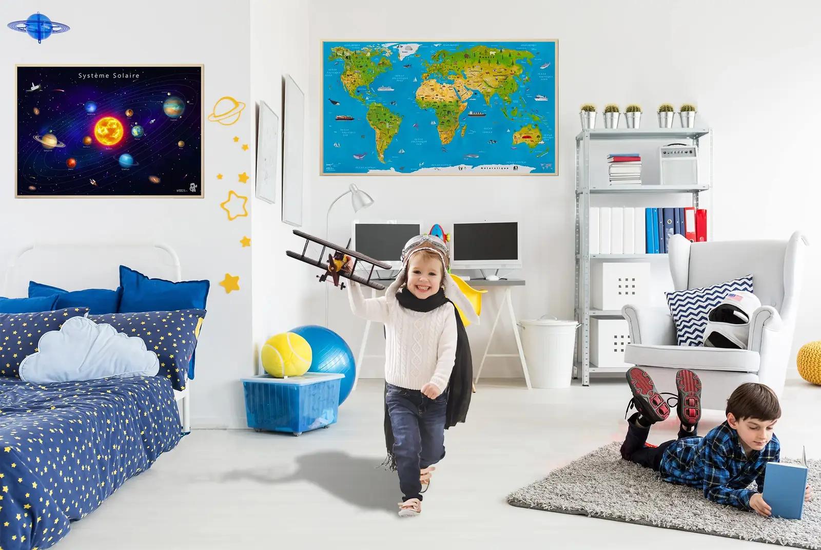 WIDETA maailmakaart lastele ja täiskasvanutele XXL poster 82×44 – pakend ja tarvikud