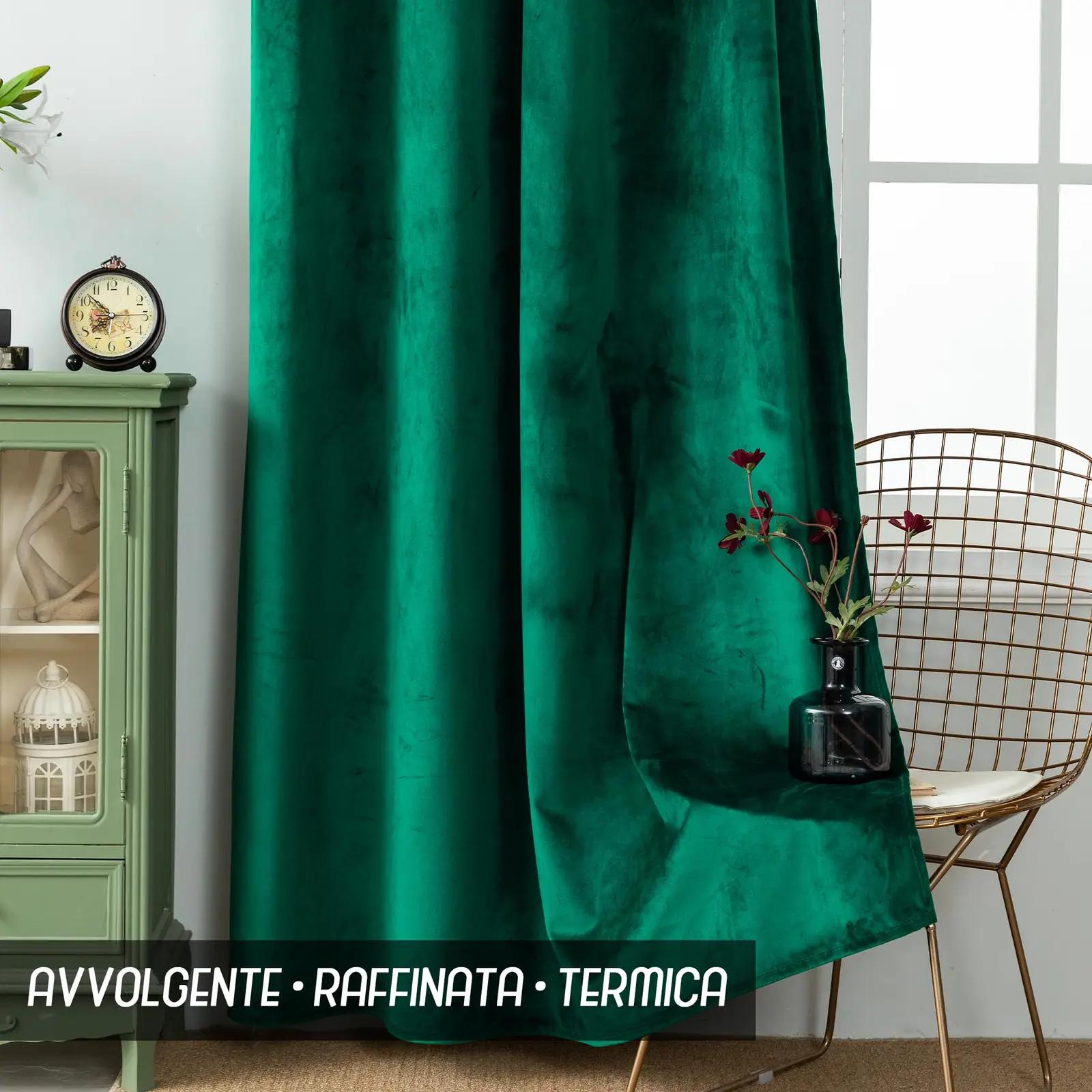 GIRASOLE HOME sametist paksud valguslõksuga kardinad (roheline) – kasutusnäide
