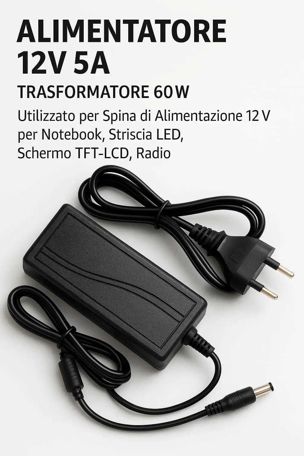 vidoelettronica toiteadapter 12 V 5 A — stabiilne 60 W trafo – detailne vaade