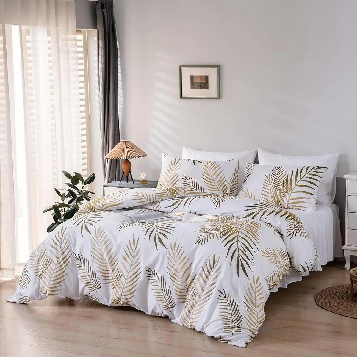 YASMENG pehme mikrofibrist voodipesu 200×200 cm kuldne palmik – detailne vaade