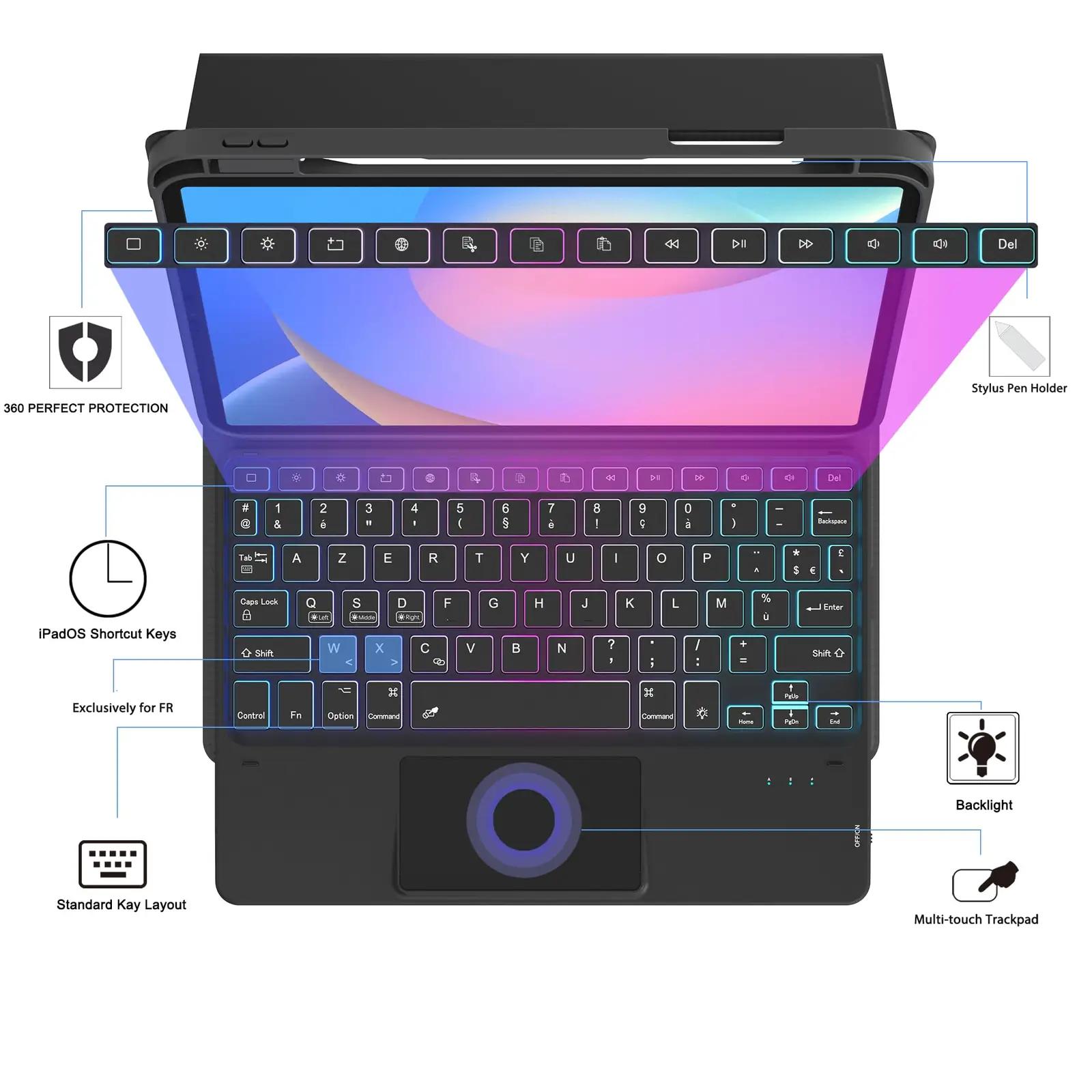 VANKEYPAD stiilne klaviatuur iPadile – valgustus ja touchpad – pakend ja tarvikud