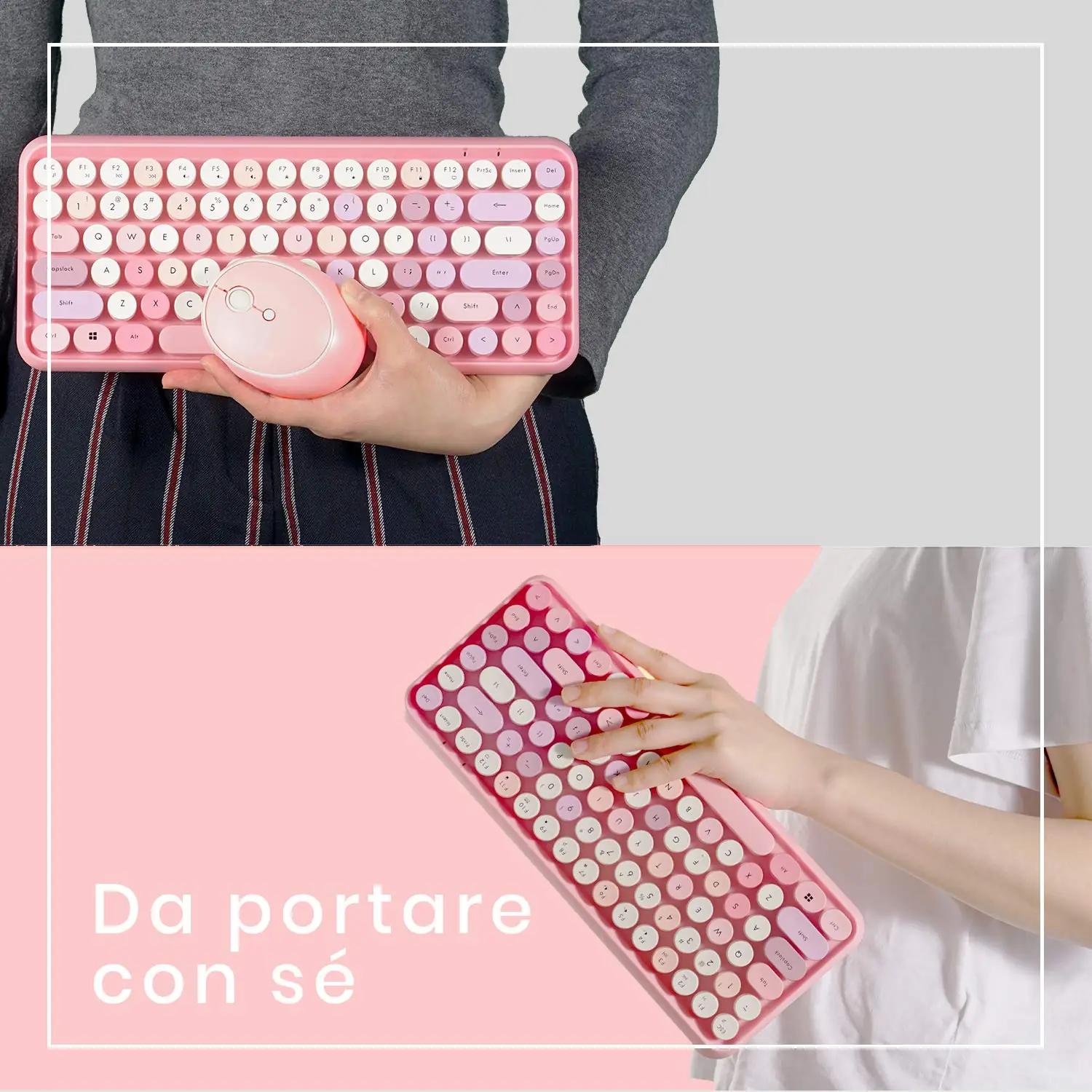 Perixx pastellrosa retro-klaviatuur ja hiir — stiilne – kasutusnäide