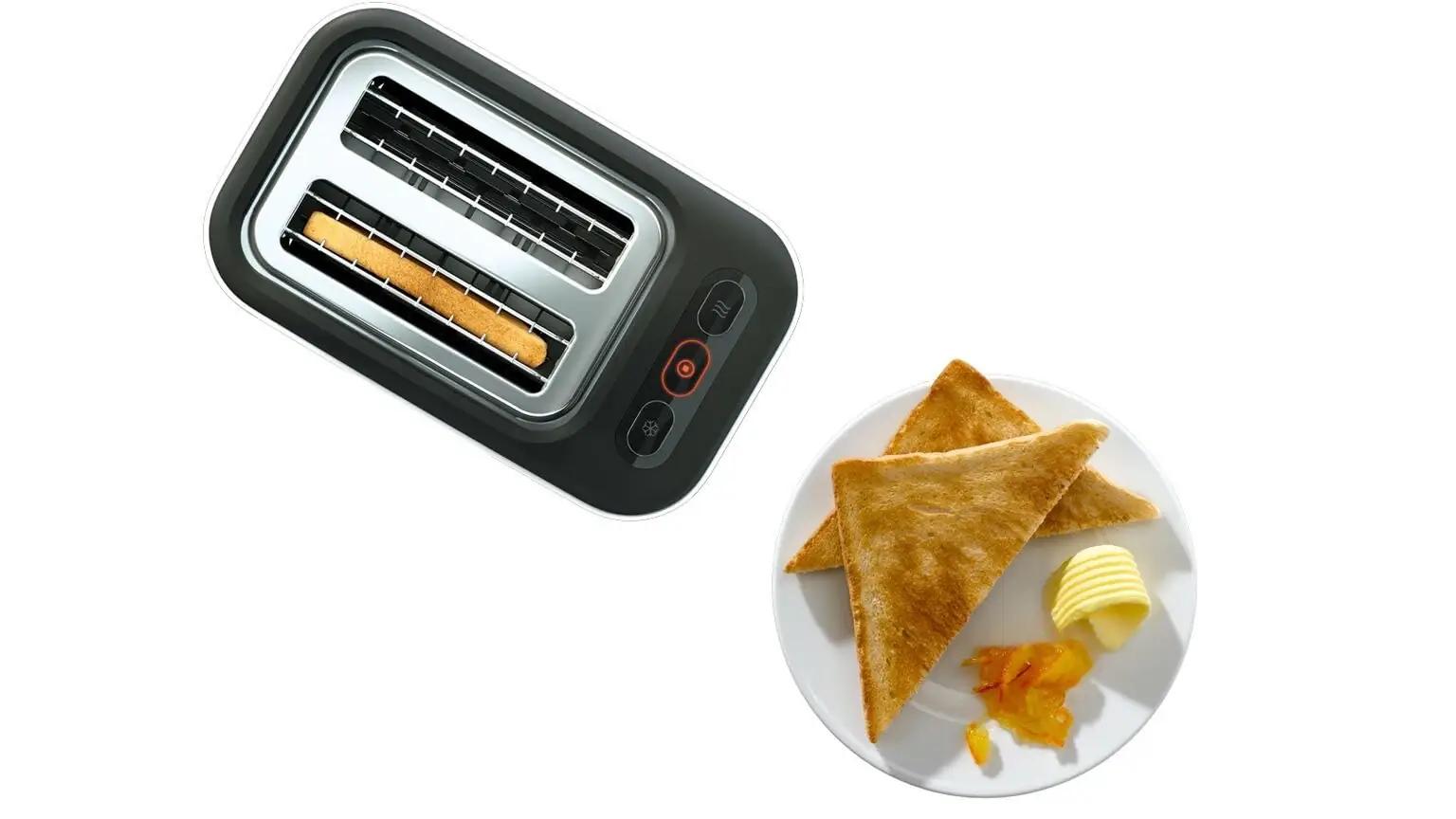 Braun elegantne alumiiniumtoaster — kiire röstitud leib – pakend ja tarvikud