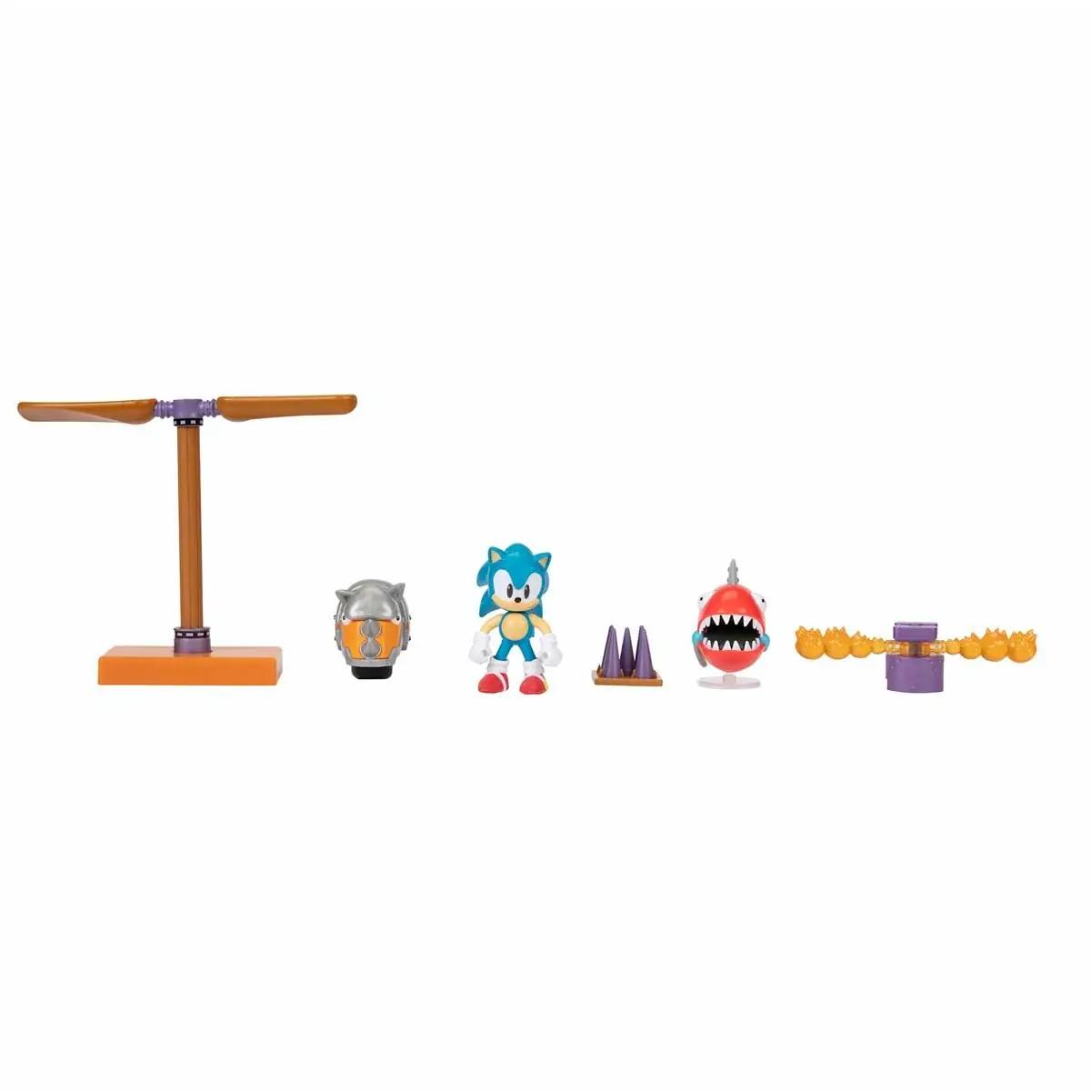 Sonic The Hedgehog kujude komplekt – tugevast plastikust diorama – pakend ja tarvikud