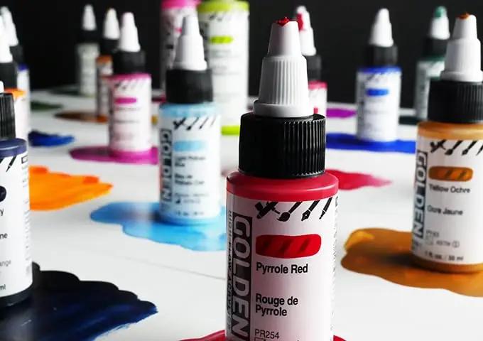 GOLDEN akrüülvedelik 30 ml Cerulean Blue – peen värvikasutus – pakend ja tarvikud