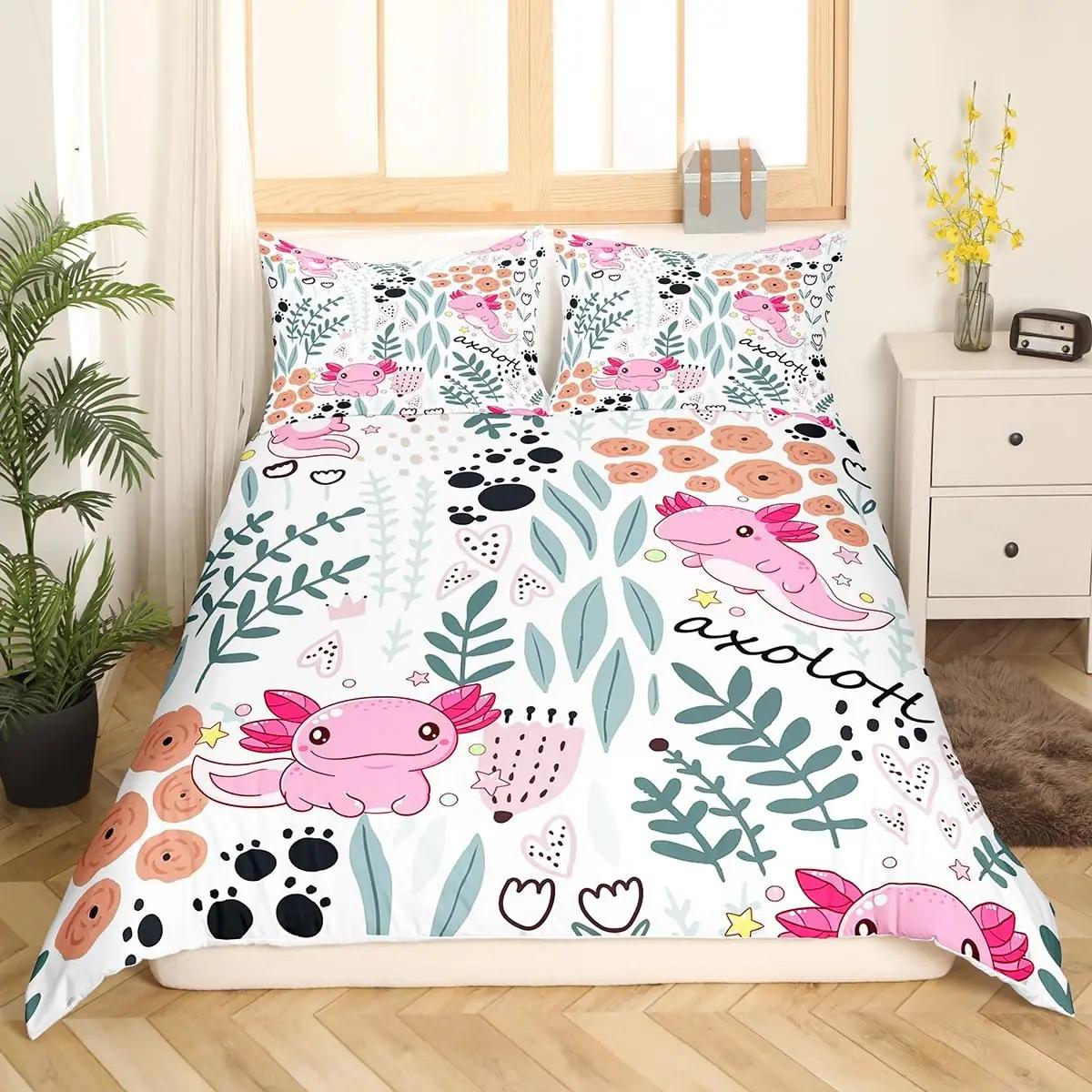 Homewish laste voodipesu 220×240 cm – axolotl-motiiviga komplekt – pakend ja tarvikud