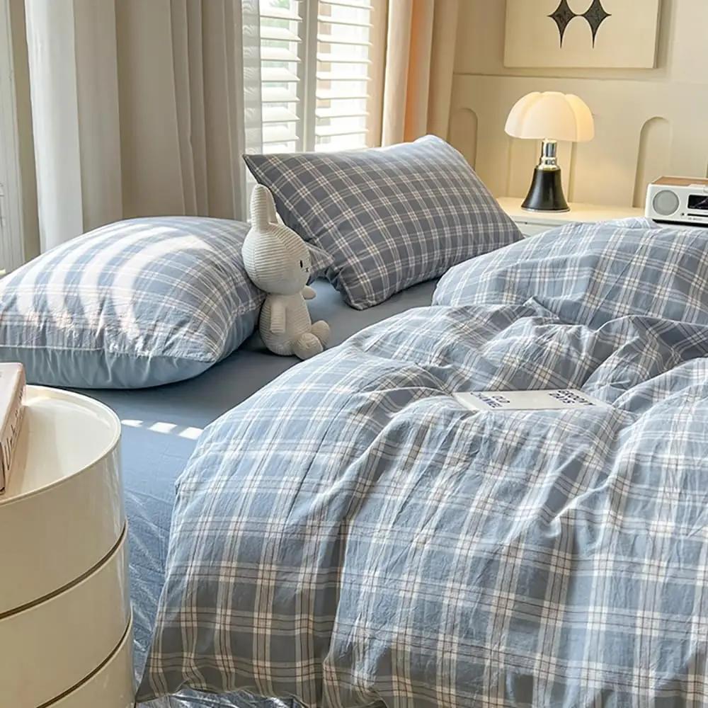 Covebett – mikrofibrist voodipesu 140 x 200, kariert sinine – pilt 6