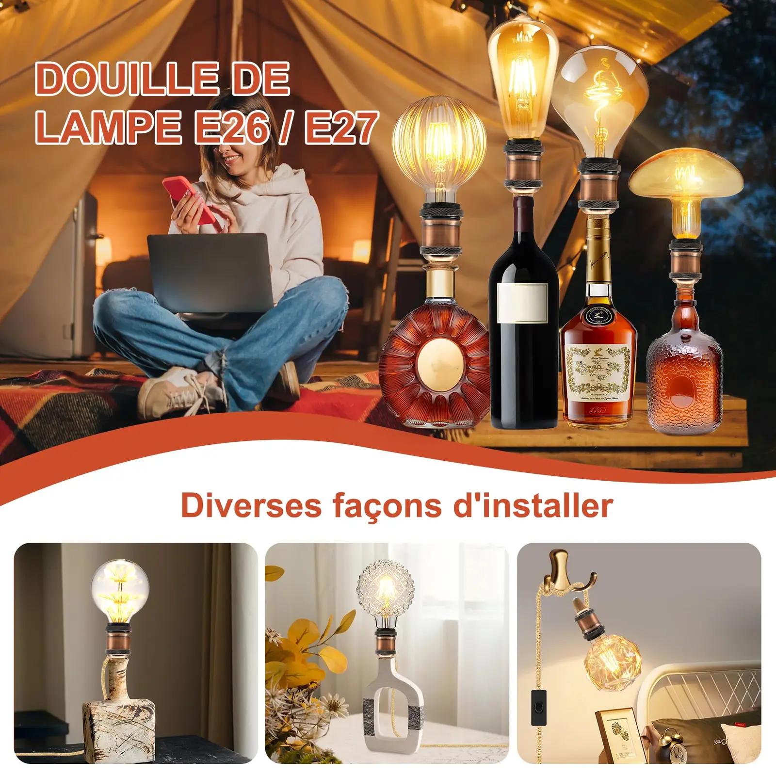 LQUNFYL roosa pudeli-lampide adapter komplekt – vintage stiil – pilt 6
