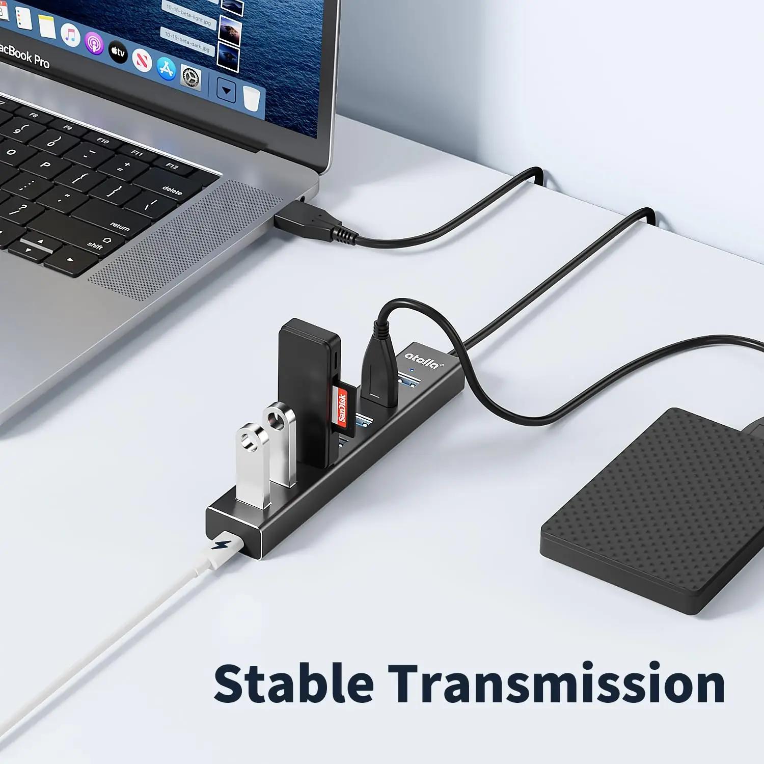 atolla alumiiniumist 7-port USB-hub — kompaktne ja vastupidav – pakend ja tarvikud