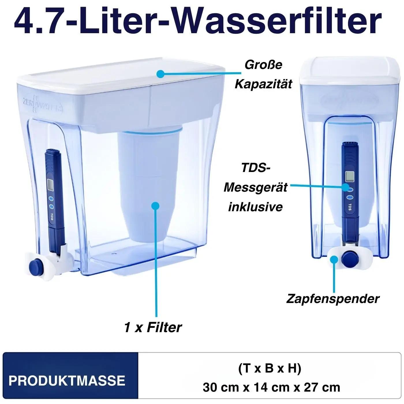 ZeroWater plastist 4,7 L veefilter kann – tõhus puhastus – pakend ja tarvikud