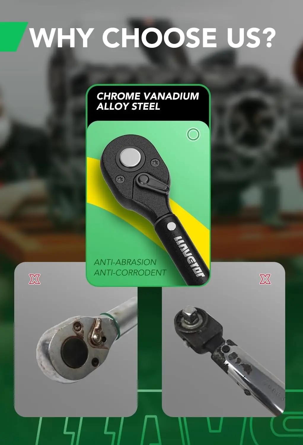LLAVETOR vastupidav väänetang 3/8″ – täpne 20–110 Nm – pakend ja tarvikud