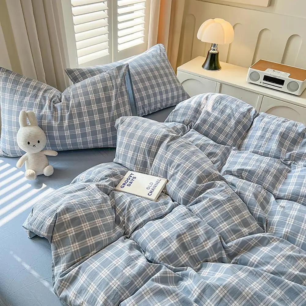 Covebett – mikrofibrist voodipesu 140 x 200, kariert sinine – pilt 7