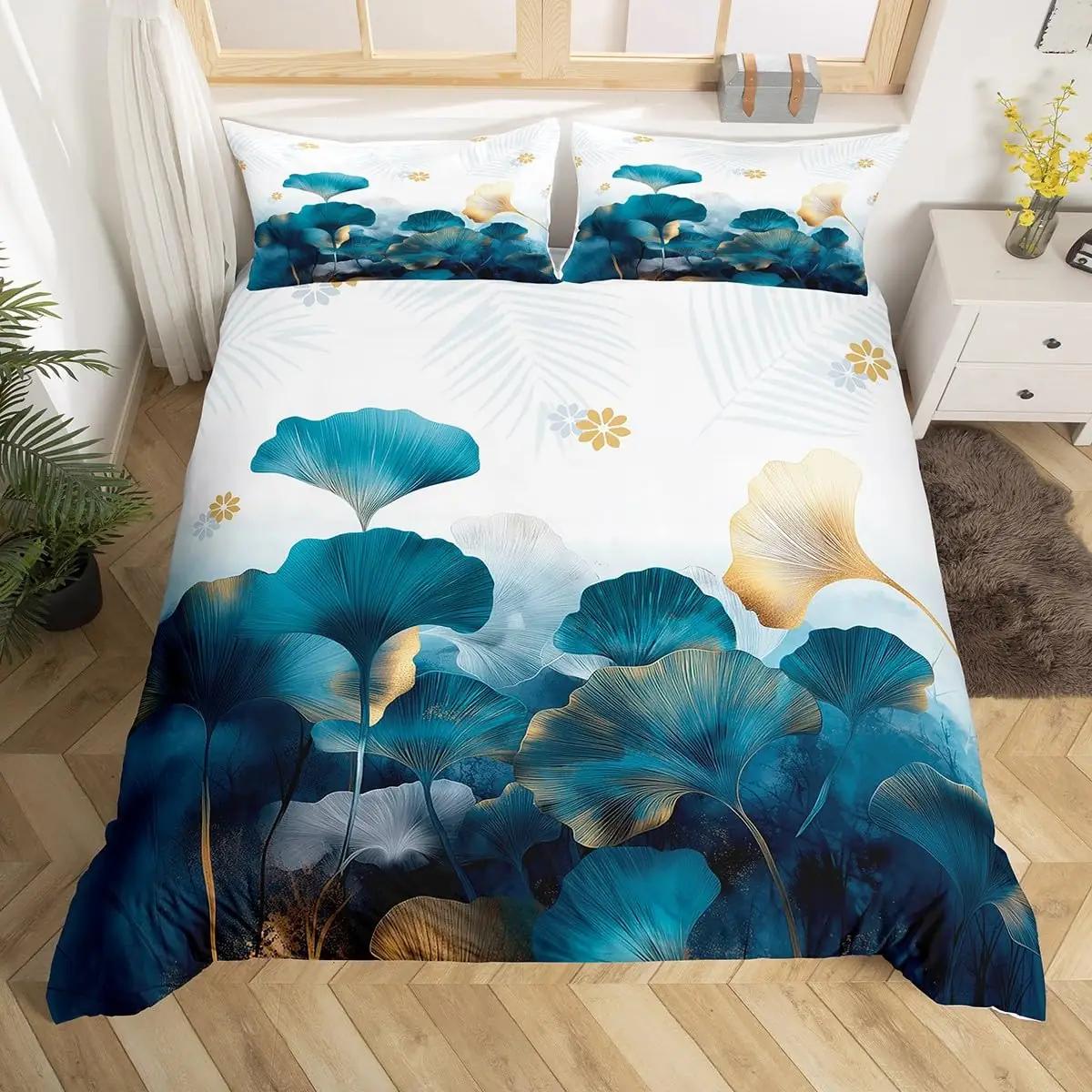 Homemissing pehme mikrofiiber voodipesu – ginkgo muster 140×200 – pakend ja tarvikud