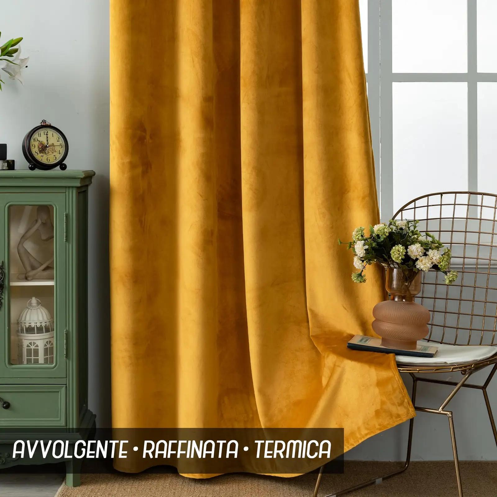 GIRASOLE HOME pehme sametpimendav kardin – bernstein – kasutusnäide