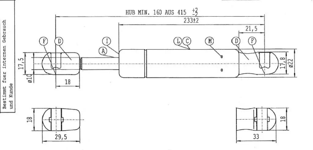 Stabilus metallist tõstesilinder – pagasiluugi gaasivedru – detailne vaade