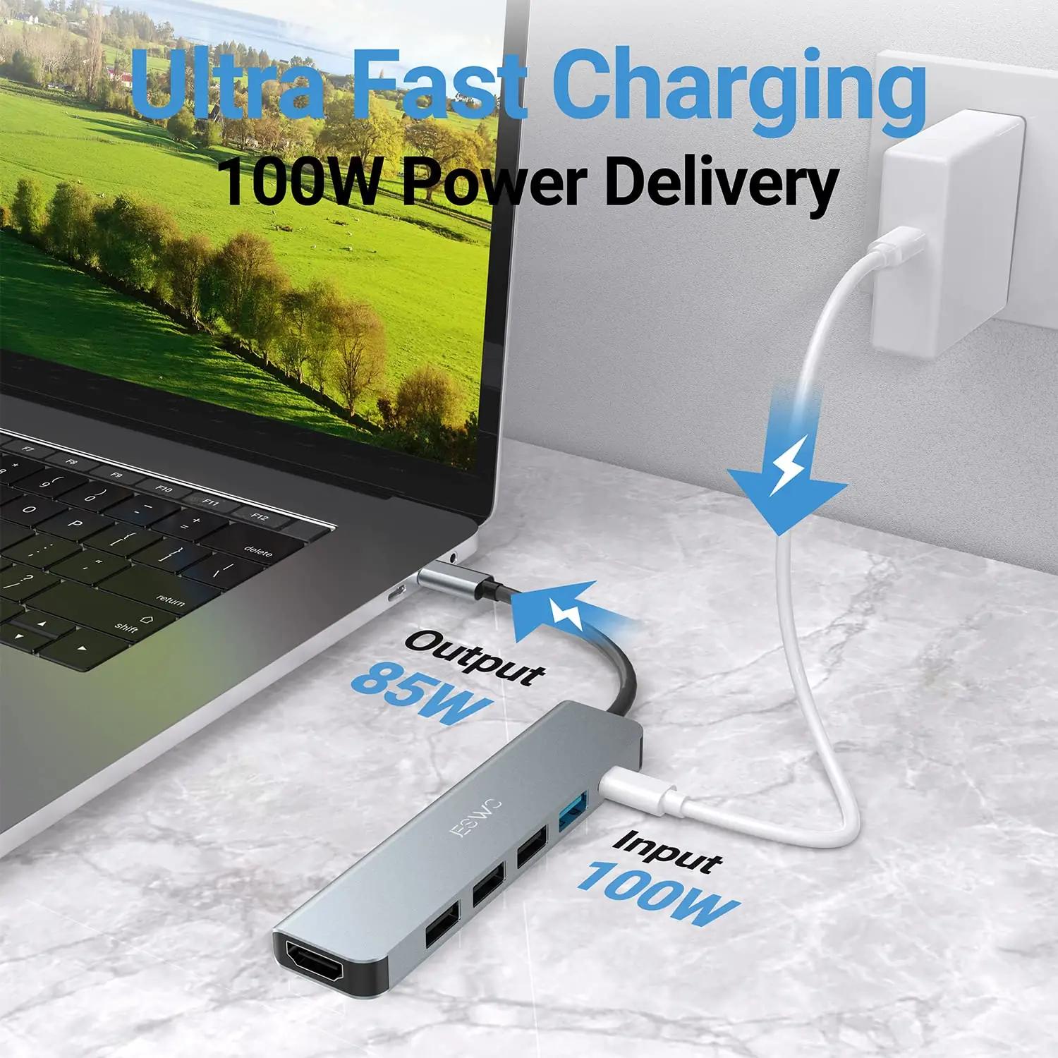 JESWO alumiiniumist USB-C hub — kompaktne 6-ühes adapter – lisavaade