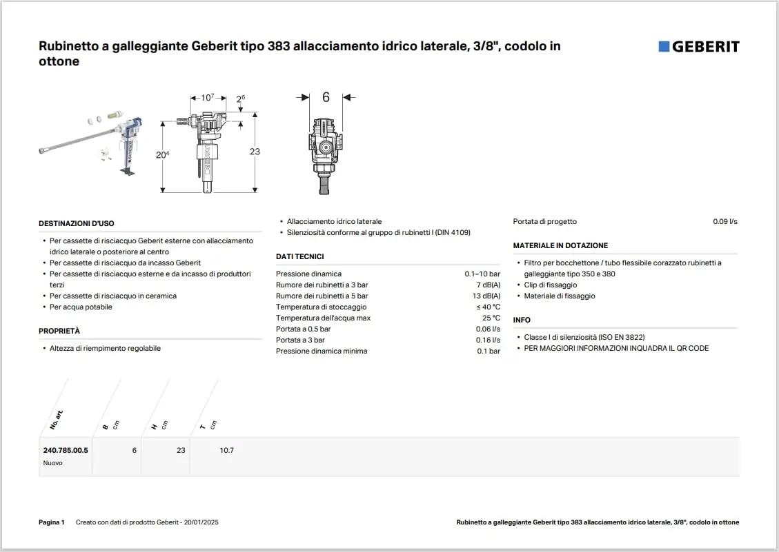 Geberit messingist täiteventiil WC-torustikule – lisavaade