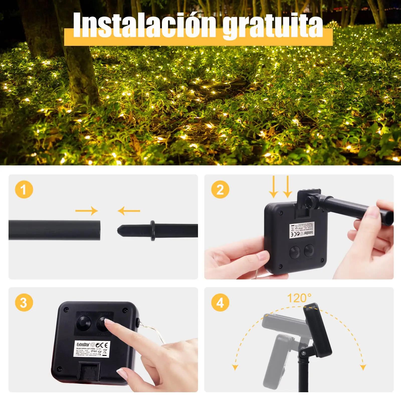 EXTRASTAR päikesevalgustusega LED-valgusketi 20 m – soe 3000 K – kasutusnäide