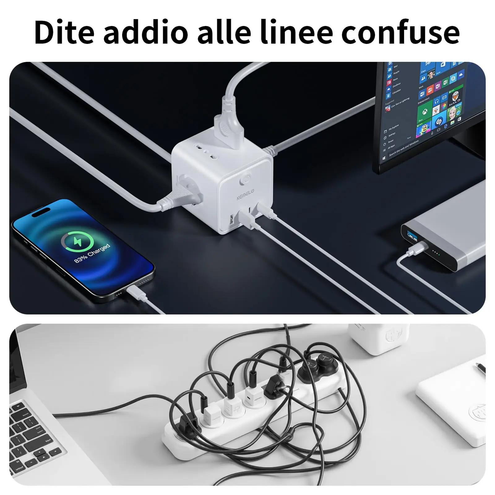 KEMELO kompaktne mitmikupistik 4-sokliga ja USB-ühendustega – kasutusnäide