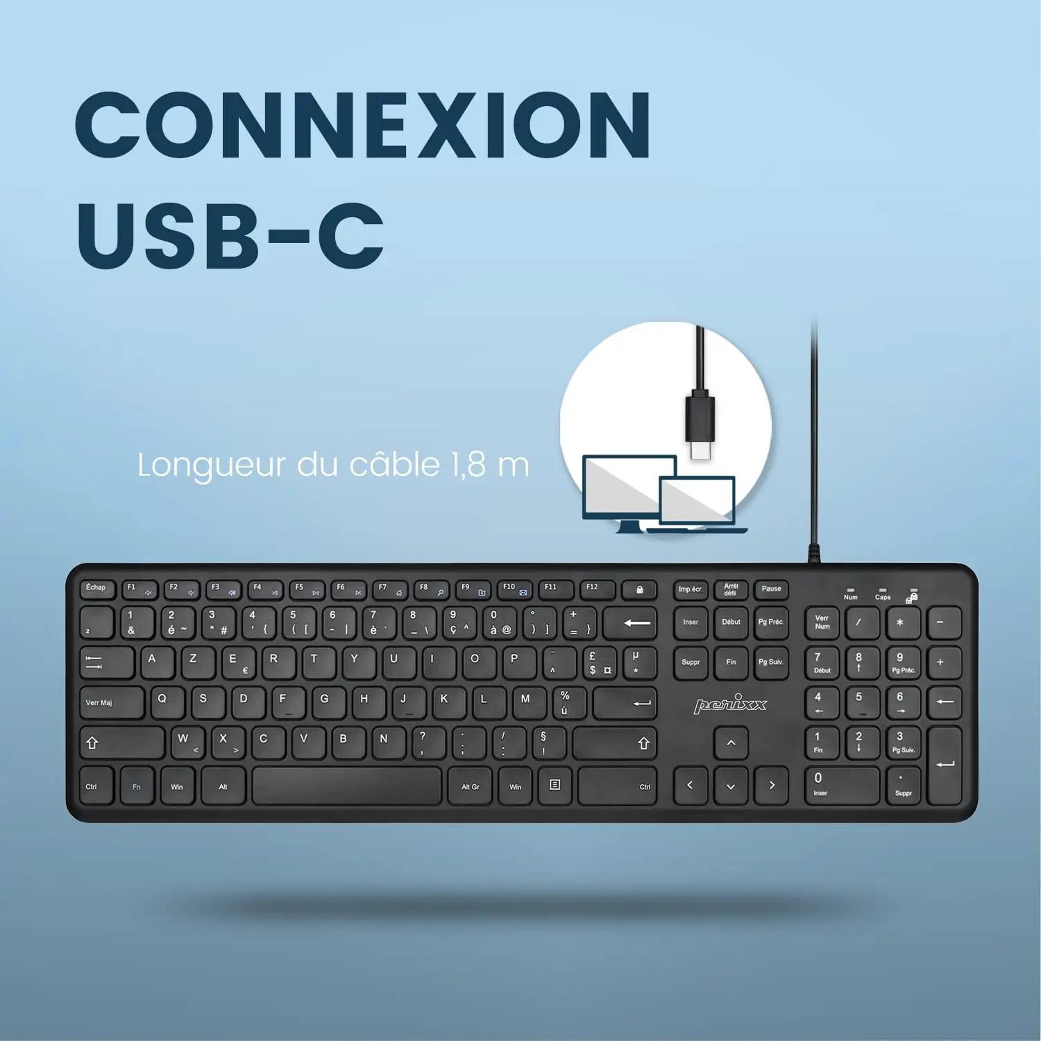 Perixx USB-C täismõõdus klaviatuur – vaikne töölaud – lisavaade