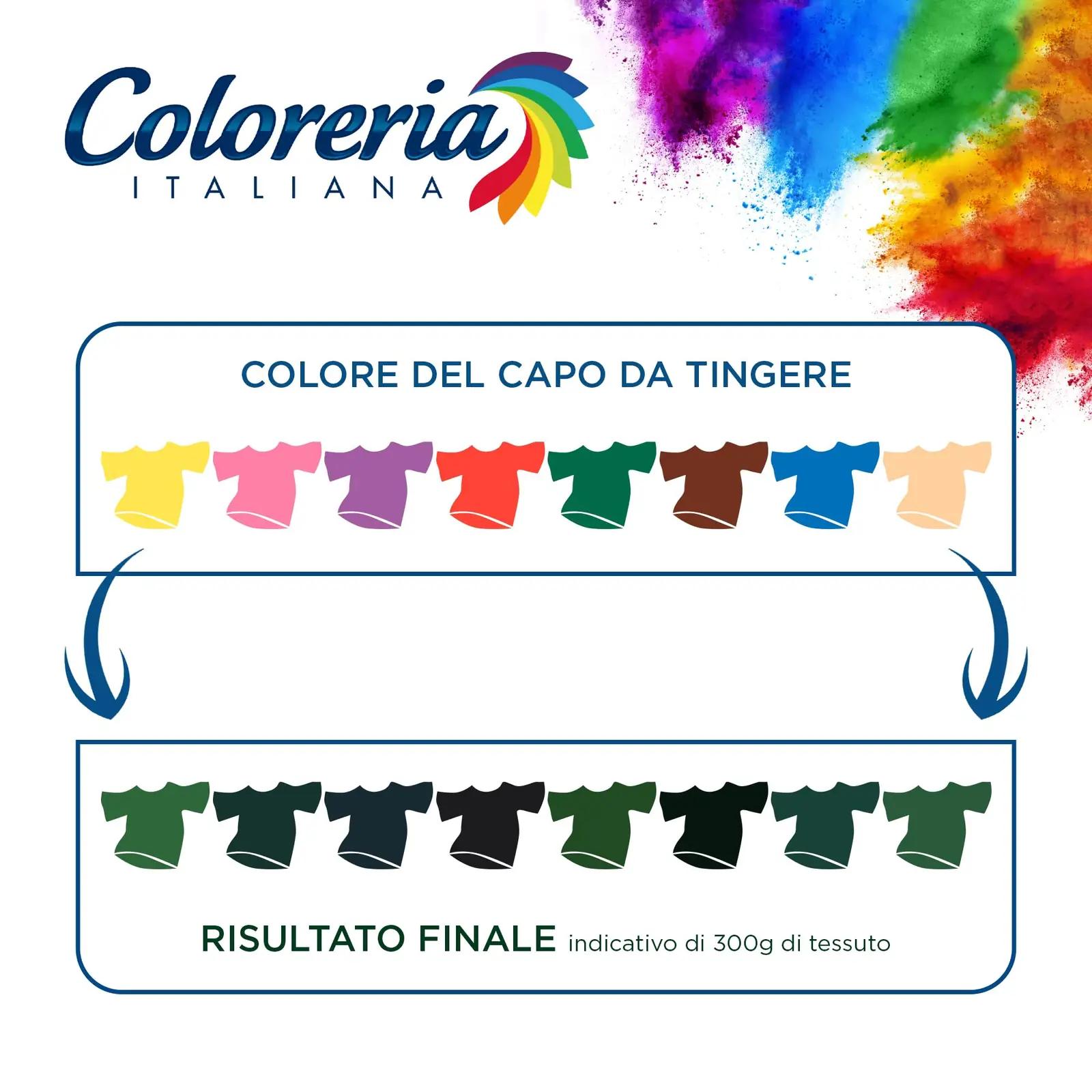 Coloreria tekstiilivärv masinasse — metsaroheline 3×350 g – kasutusnäide