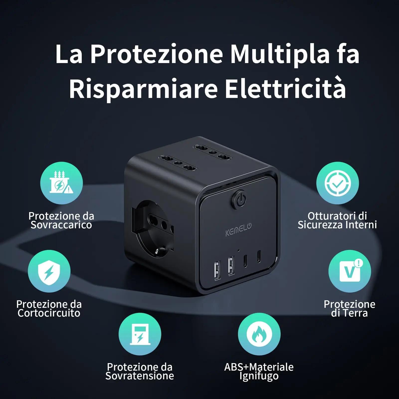 KEMELO ruumisäästlik mitmikkontakt 4 pistikuga ja USB-ga – pilt 7