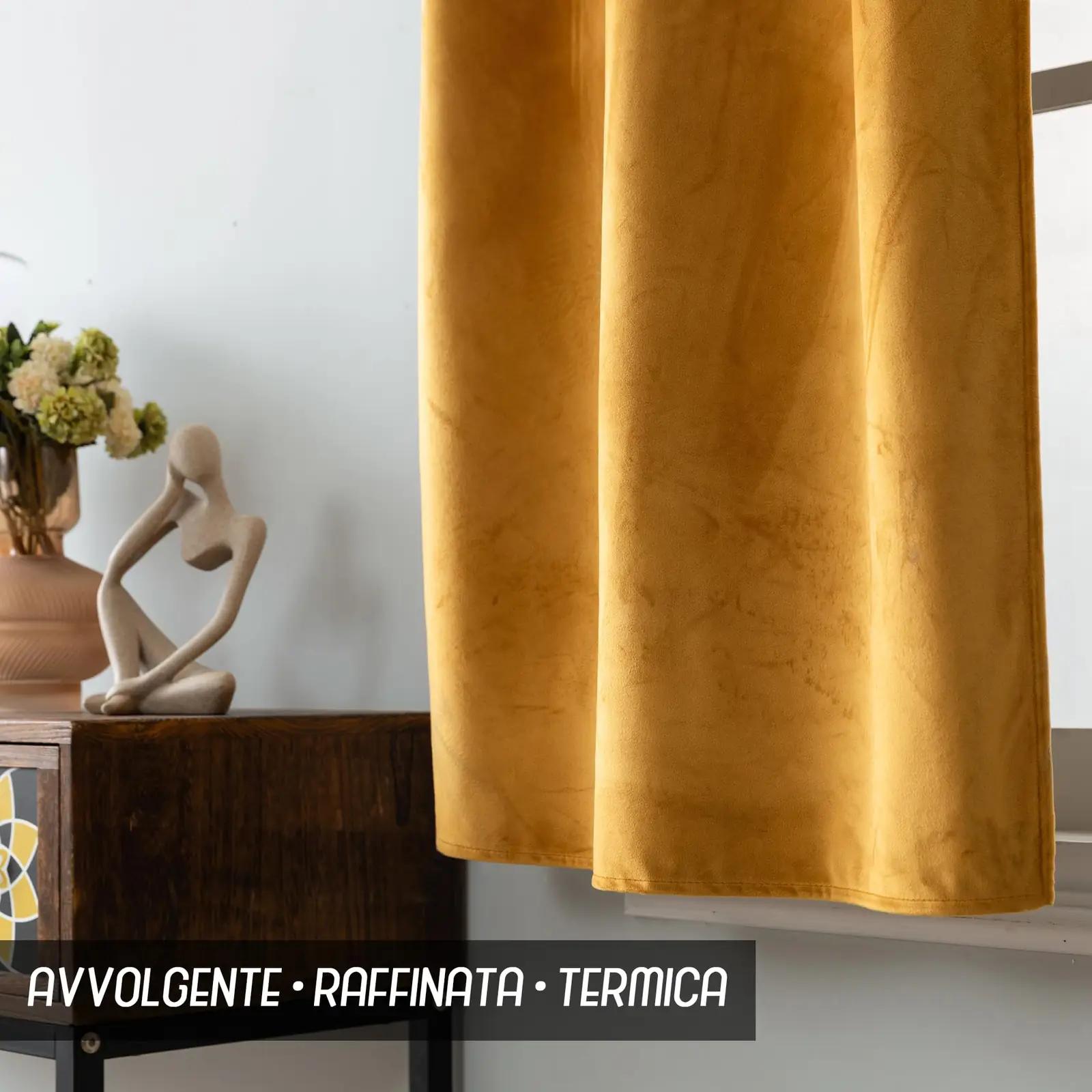GIRASOLE HOME pehme sametpardi kardin, tumebernstein – kasutusnäide