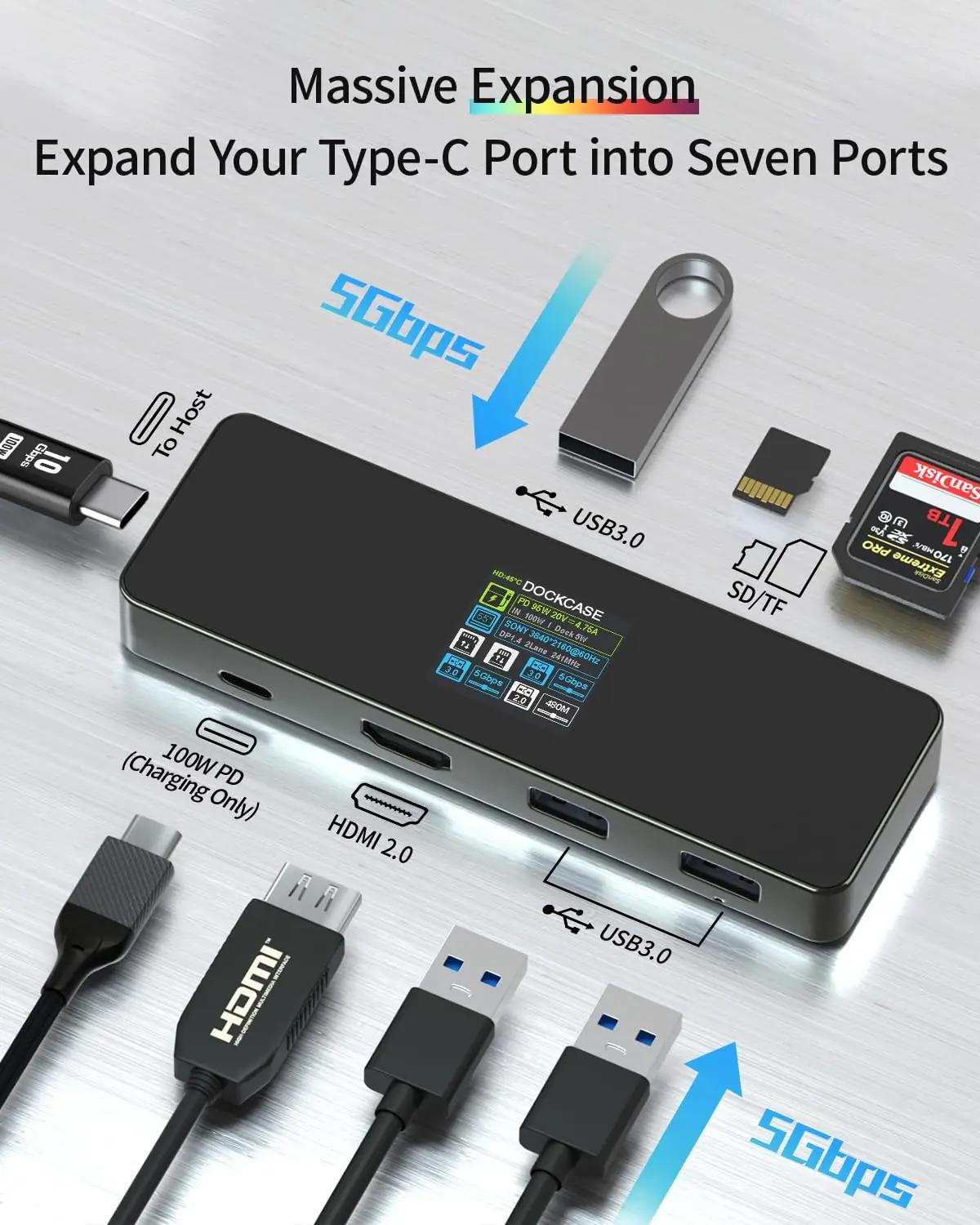 DockCase USB-C Smart Hub — 7-in-1 metallvaba laiendus Macile – detailne vaade