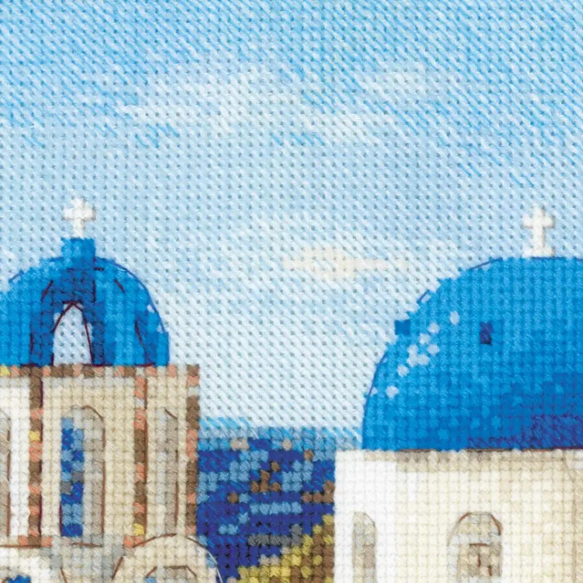 Riolis ristpiste komplekt Santorini – puuvillane tööpakett – kasutusnäide
