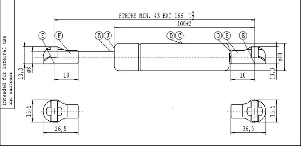 Stabilus gaasisanga köögikappi — tugev metall, 300 N – detailne vaade