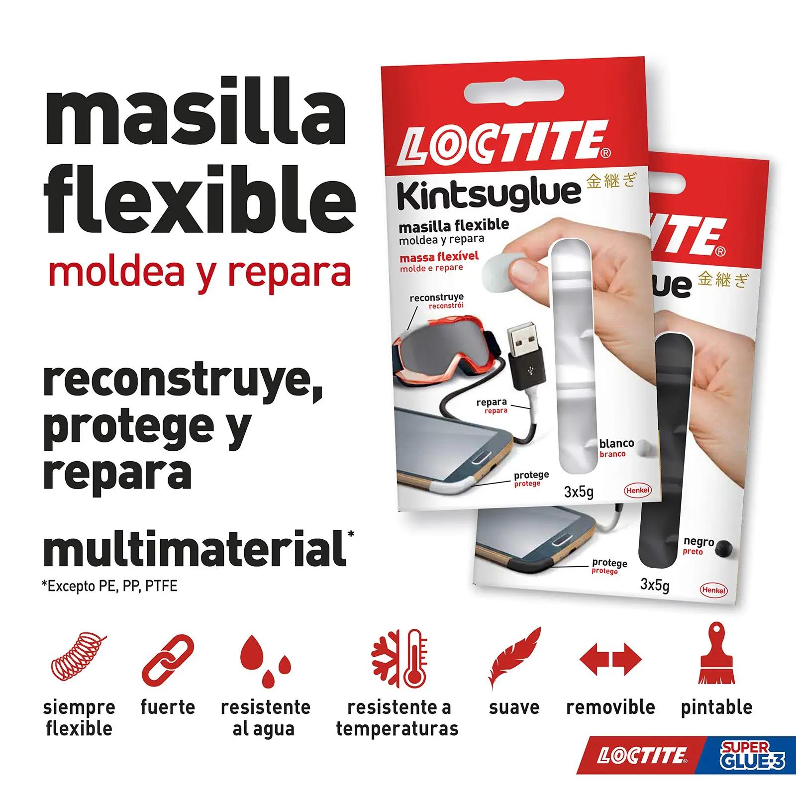 Loctite painduv mitmeotstarbeline kitt – must, täpsus 15 g – pakend ja tarvikud
