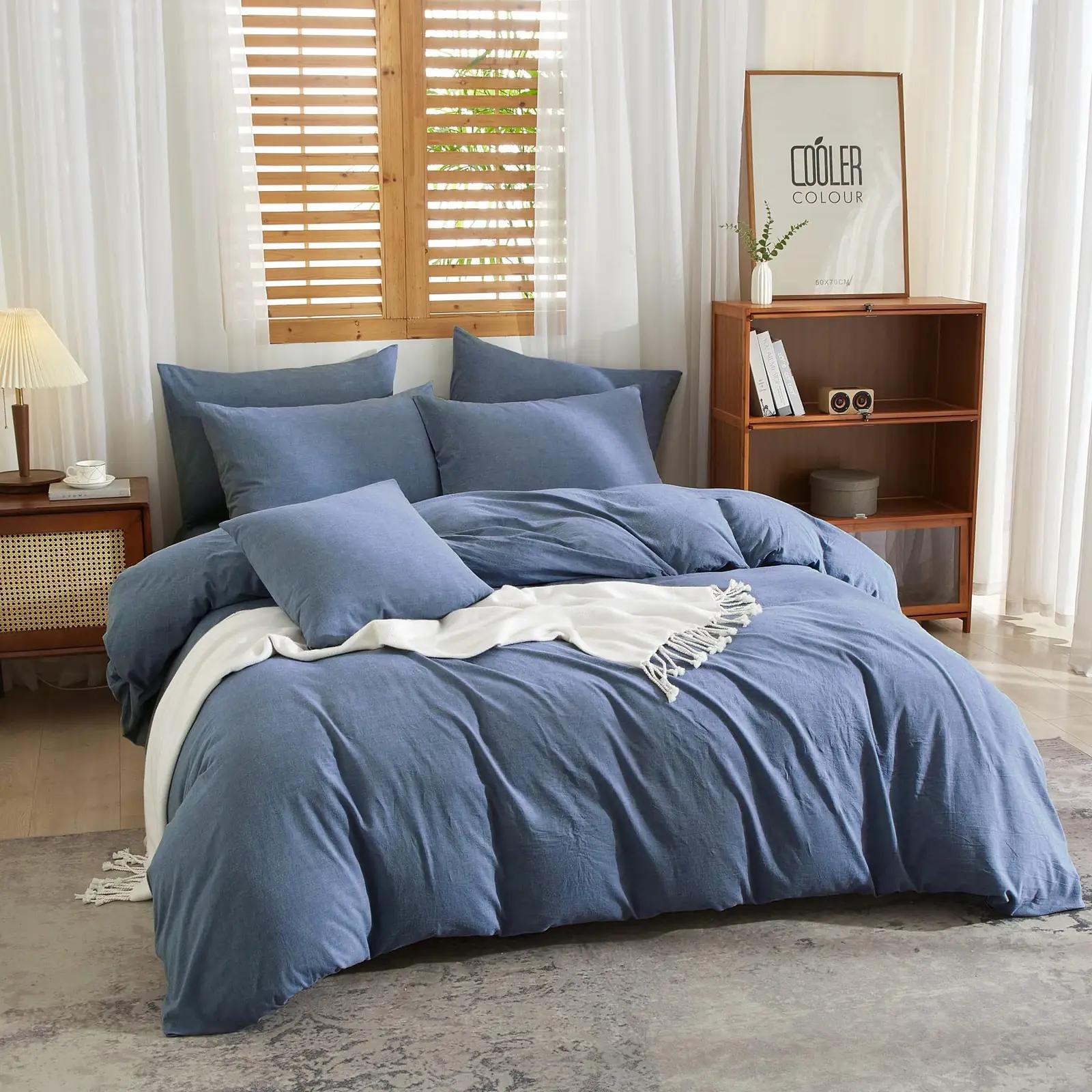 YASMENG pehme linane voodipesu kahele 220×240 cm denim – pilt 9