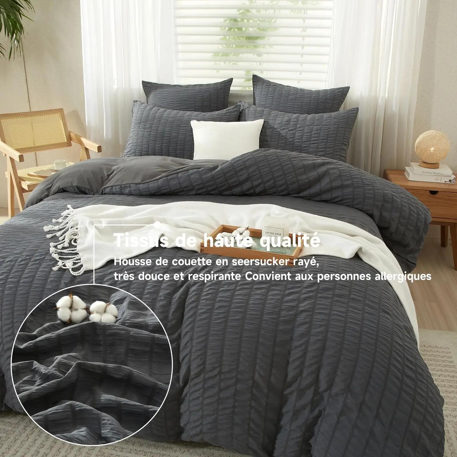Gezu elegantne seersucker voodipesu 240×260 cm – pehme hall – kasutusnäide