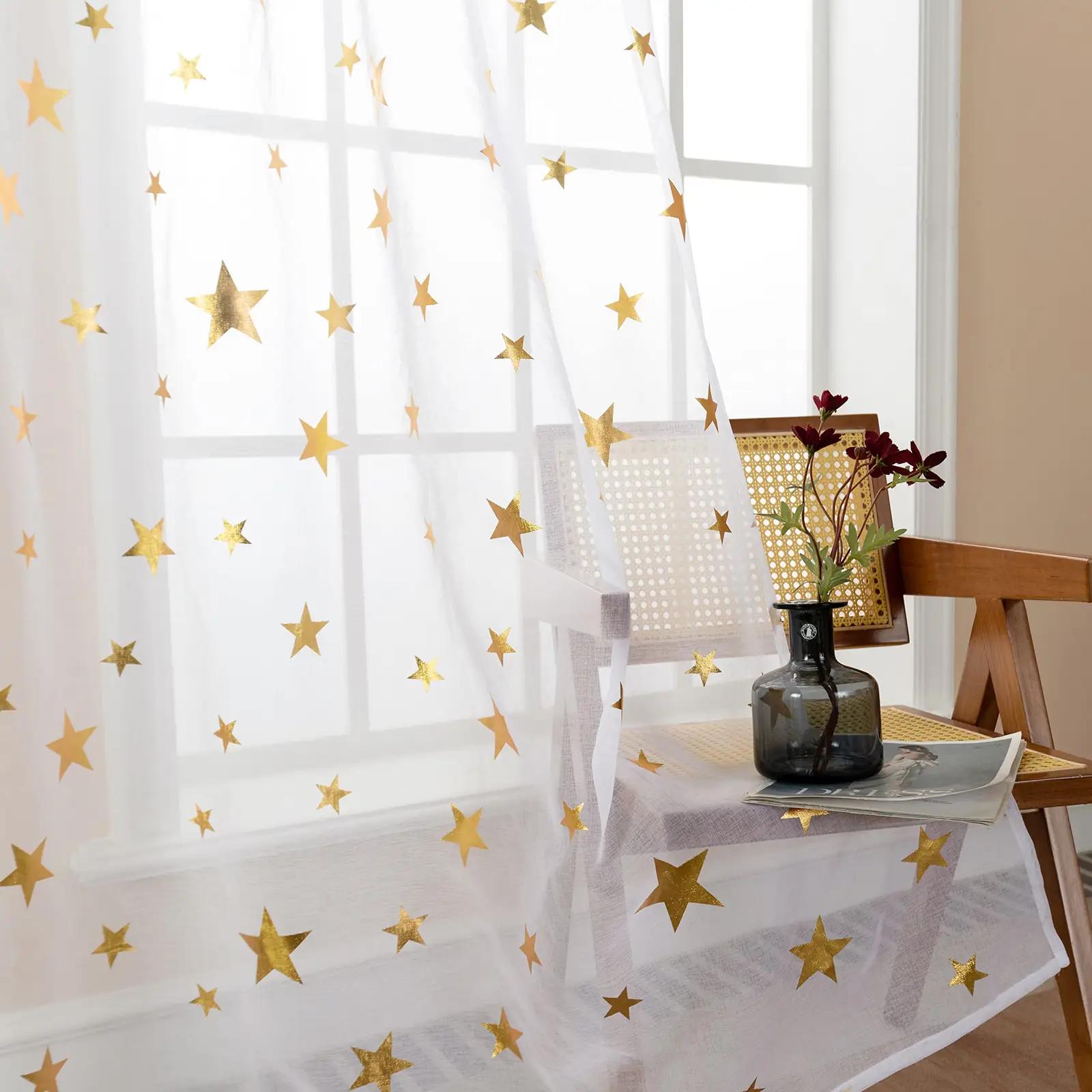 GIRASOLE HOME õhuline voile-kardin kuldsete tähtedega 140×235 – pilt 6