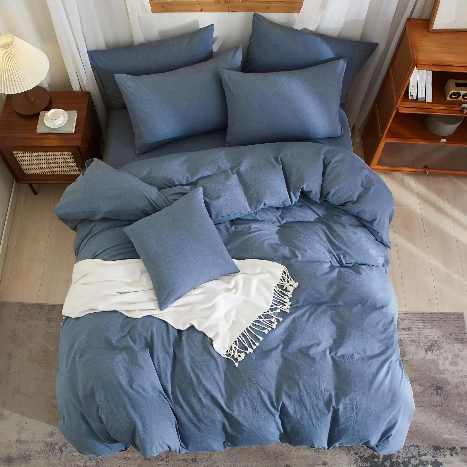 YASMENG pehme linane voodipesu kahele 220×240 cm denim – pilt 8