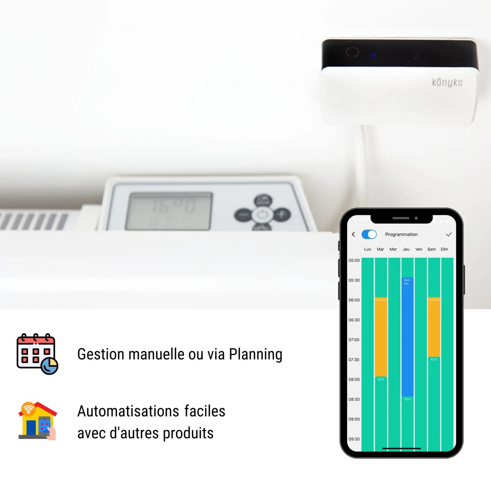 Konyks nutikas WiFi termostaat kahe elektriradiaatori juhtimiseks – lisavaade