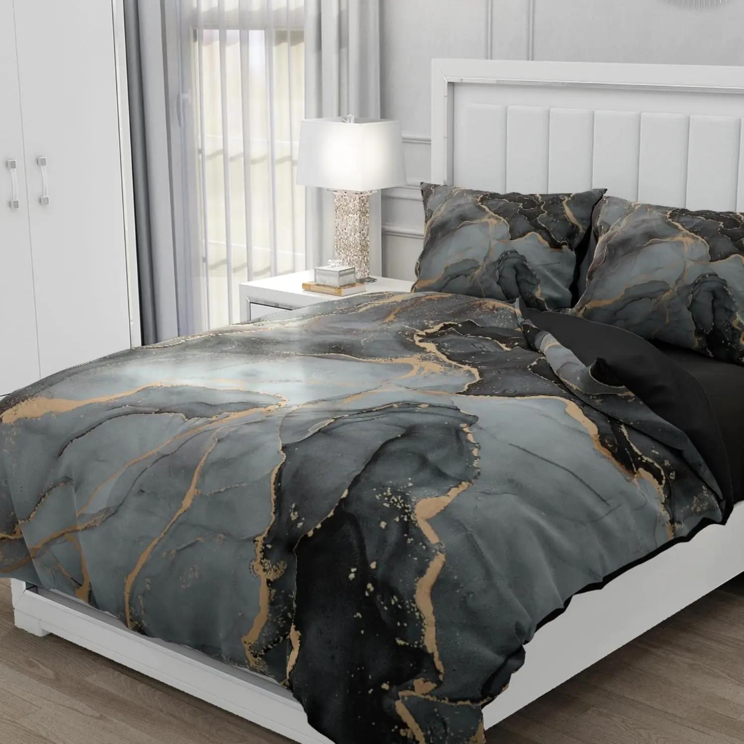 Gezu modernne mikrofibra voodipesu 140×200 cm – marmormuster – pakend ja tarvikud