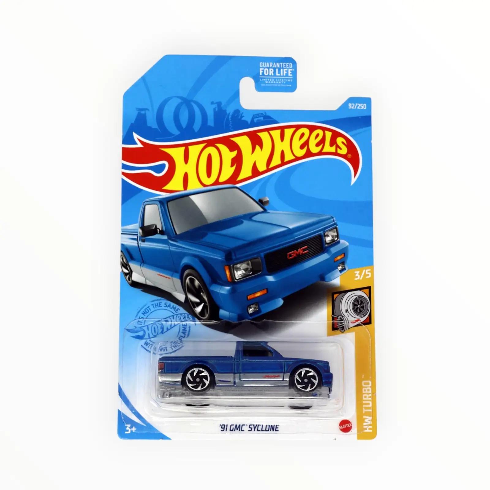 Hot Wheels metallist mudelauto — ’91 GMC Syclone sinine – detailne vaade