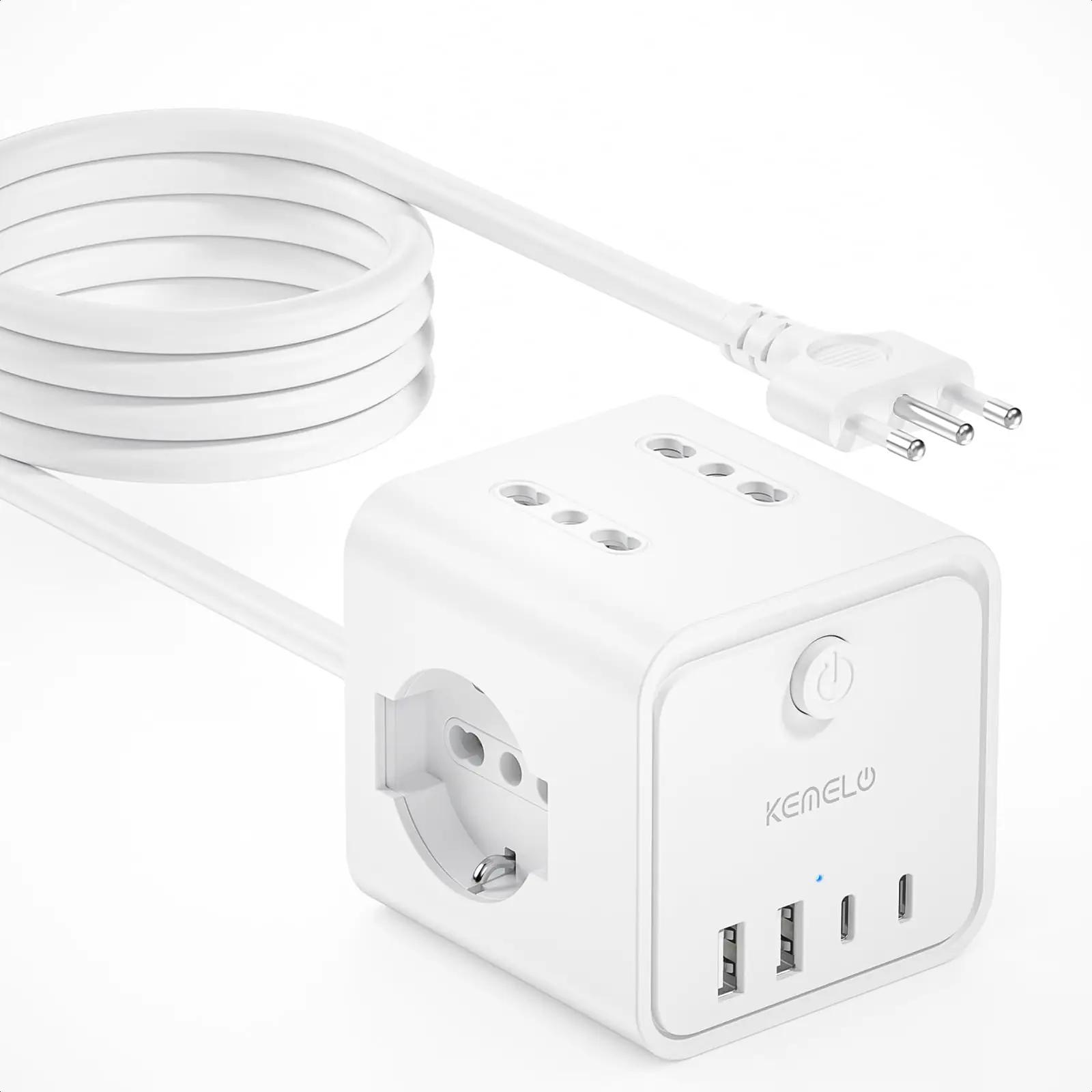 KEMELO kompaktne mitmikupistik 4-sokliga ja USB-ühendustega