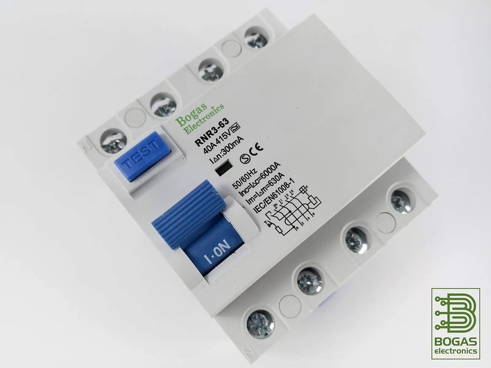 BOGAS ELECTRONICS metallist FI-rikkevoolukaitse 40A, 4P – detailne vaade