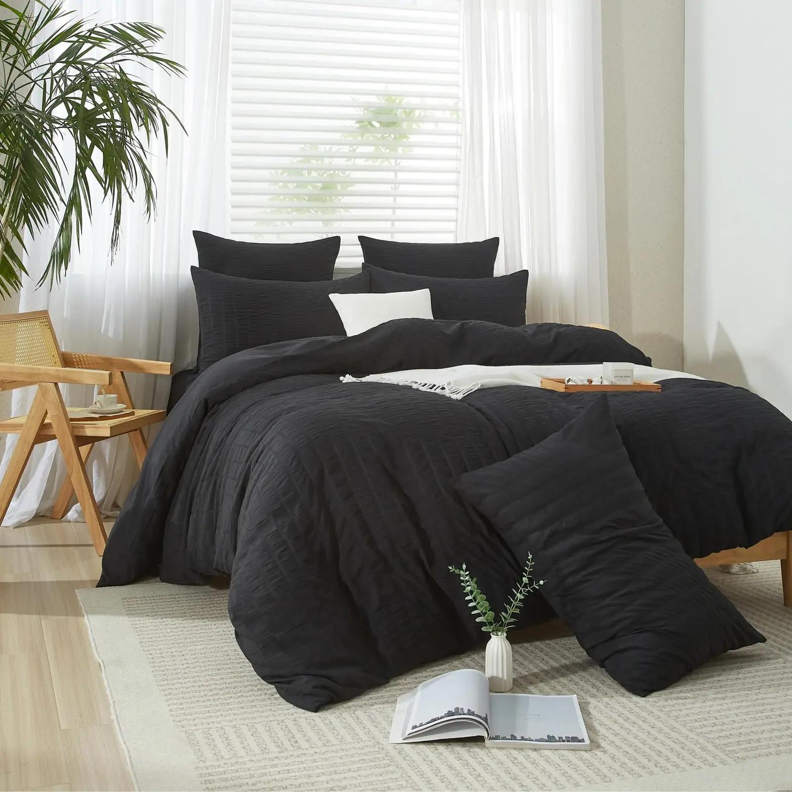 YASMENG pehme mikrofibervoodipesu 240×260 cm musti triibe – pakend ja tarvikud