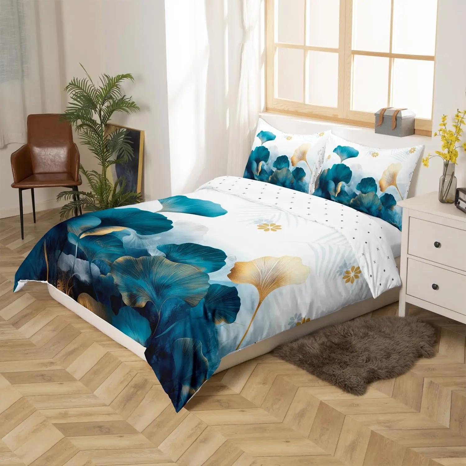 Homemissing pehme mikrofiiber voodipesu – ginkgo muster 140×200 – detailne vaade